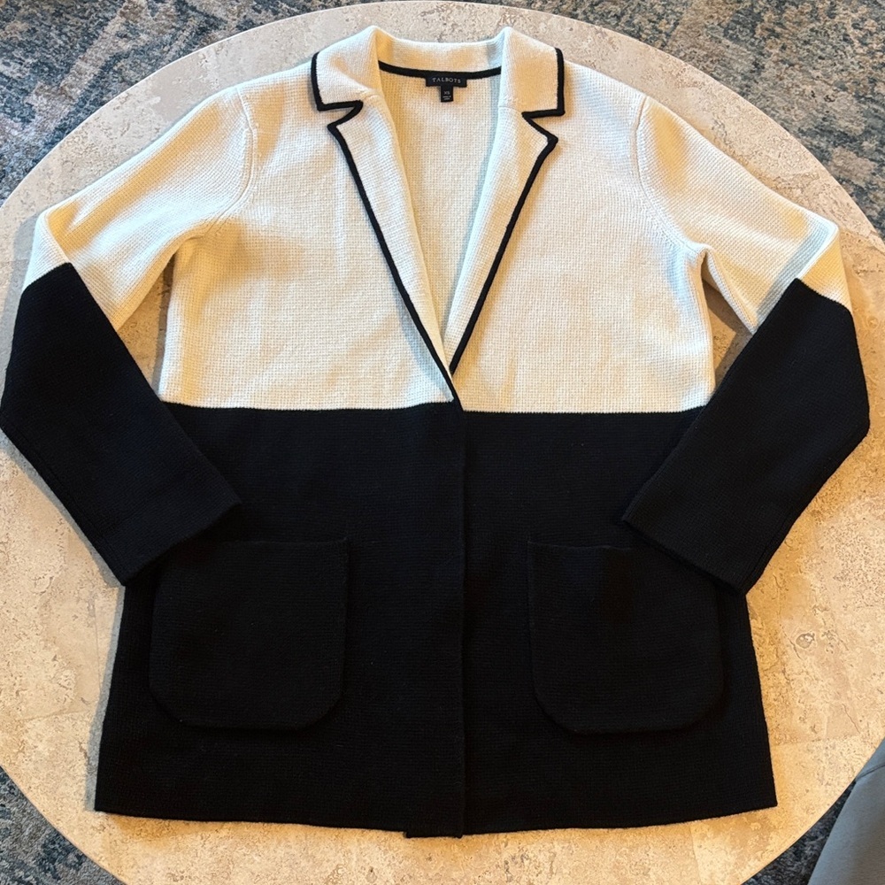 Talbots XS Milano Stitch Black and white/Cream Wool/viscose blend sweater/blazer